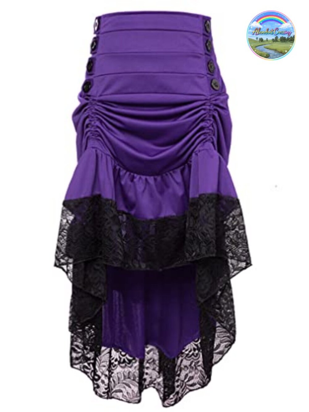 Steampunk Victorian Gothic High Low Ruffled Lace Trim Skirt